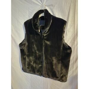 Kristen Blake Fur Vest Womens Size L Black Faux Fur Vest Pockets
